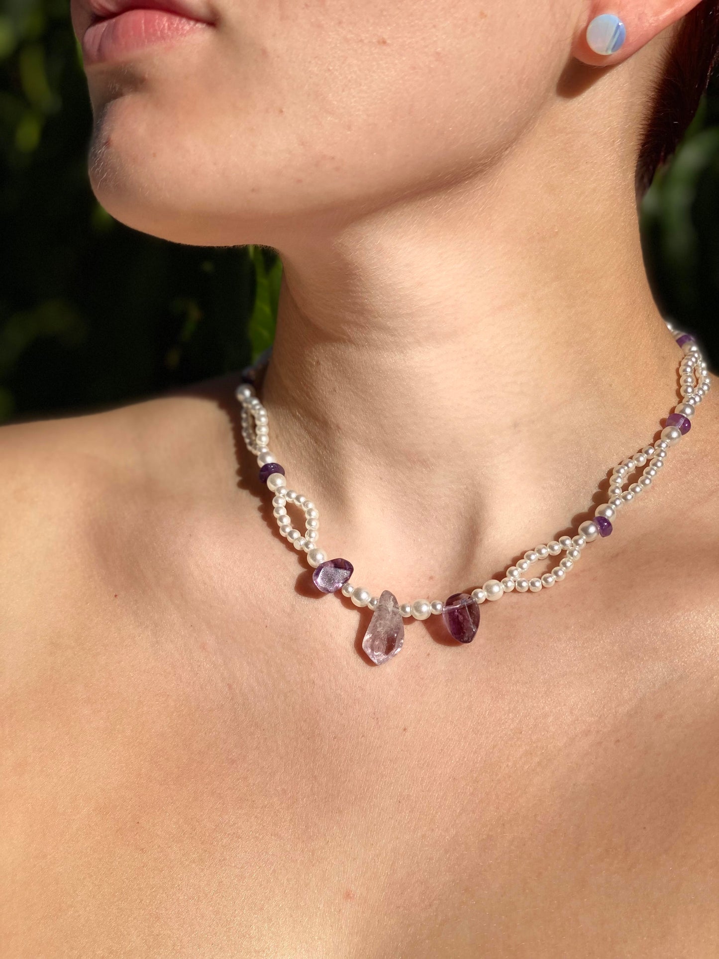 Amethyst & Faux Pearl Choker