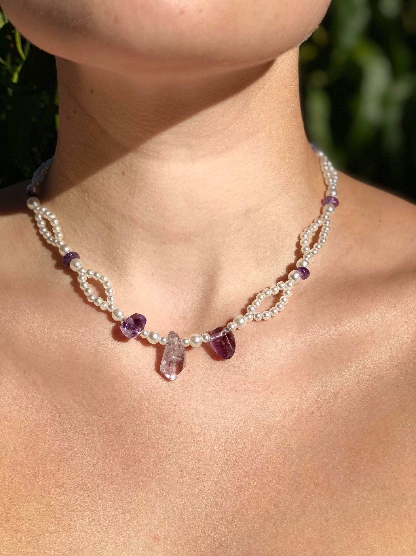 Amethyst & Faux Pearl Choker